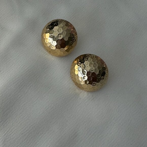 Vintage Gold Dome Hammered Statment Earrings - Picture 5 of 7
